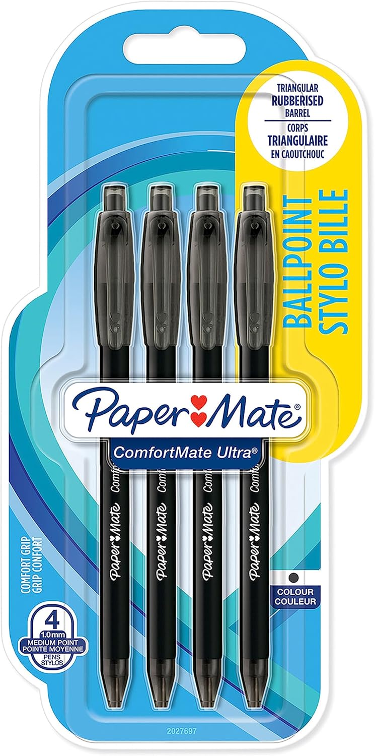 Paper Mate ComfortMate Ultra Retractable Ballpoint Pens | Medium Point (1.0mm) | Black | Pack of 4-0