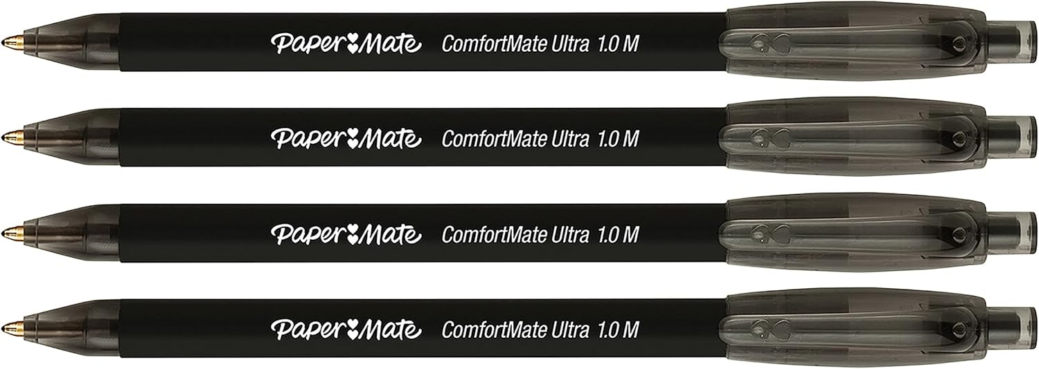 Paper Mate ComfortMate Ultra Retractable Ballpoint Pens | Medium Point (1.0mm) | Black | Pack of 4-1