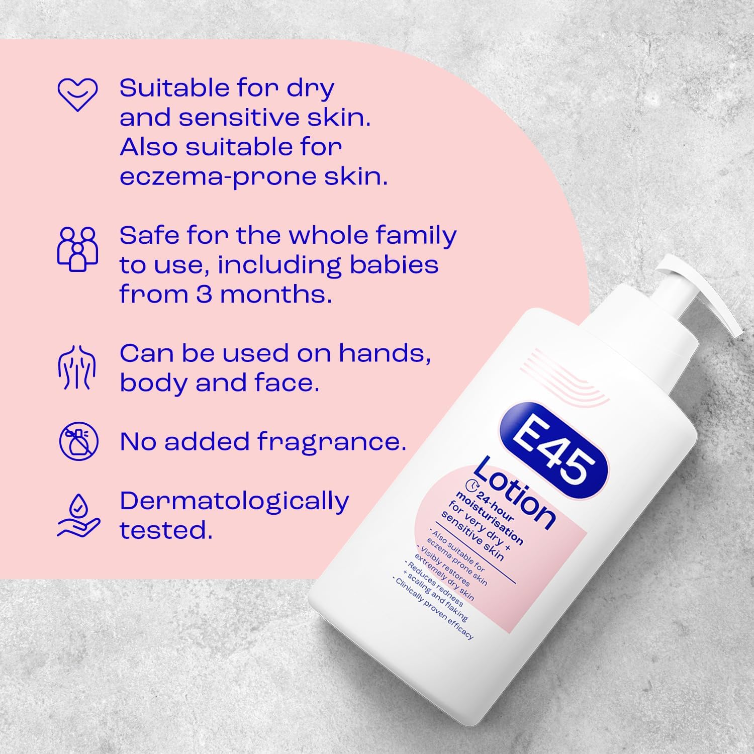 E45 Moisturising Lotion 500 ml - Dermatological Body Moisturiser Lotion - Body Lotion - Daily Moisturiser for Dry Skin & Sensitive Skin – Long-Lasting Hydration Protect from Dryness, Reduce Redness-5