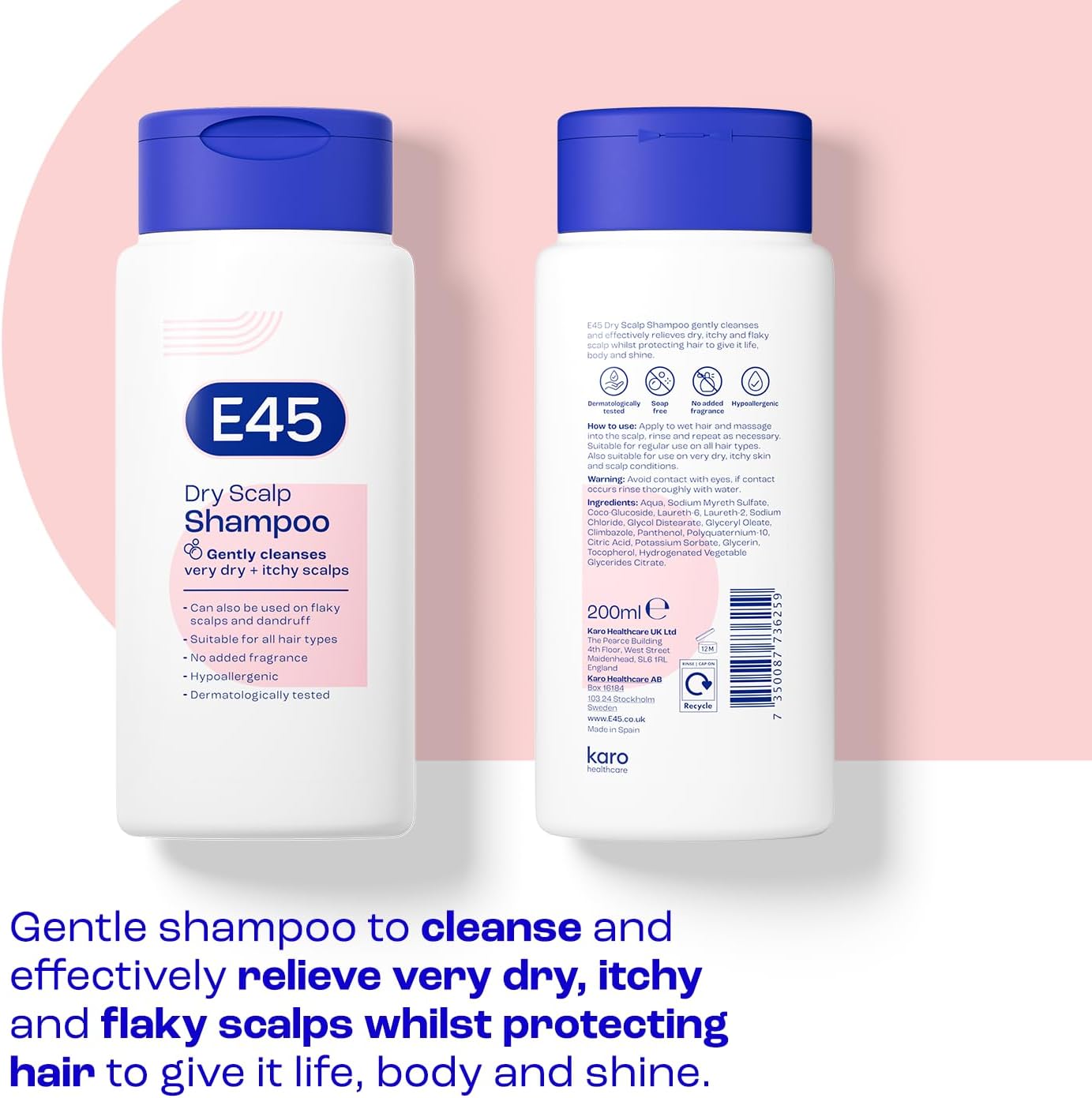 E45 Dermatological Dry Scalp Shampoo 200 ml - E45 Shampoo for Dry Scalp Relief – Dry Scalp Shampoo with Pro Vitamin B5 to Hydrate Hair – for Clean and Shiny Hair - Anti Dandruff Shampoo – Perfume Free-2