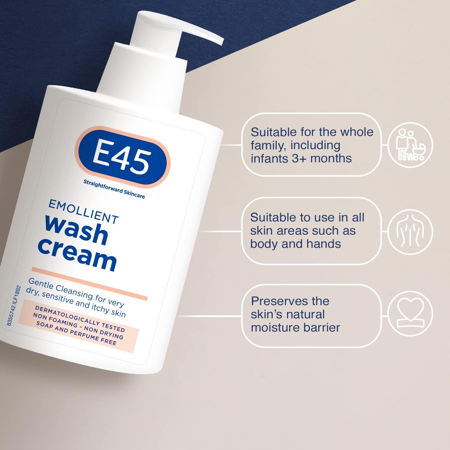 E45 Dermatological Emollient Wash Cream, 250 ml, Pack of 1-4