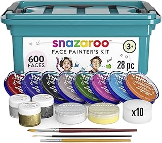 Snazaroo Face Painters Kit for Kids & Adults, 28 Pieces, 10 Colours, Brushes, Glitter Gels, Sponges, Guide, Water Based, Easily Washable, Non-Toxic, Makeup, Body Painting