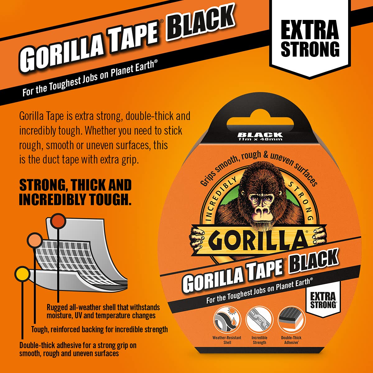 Gorilla Tape Black 32m-3