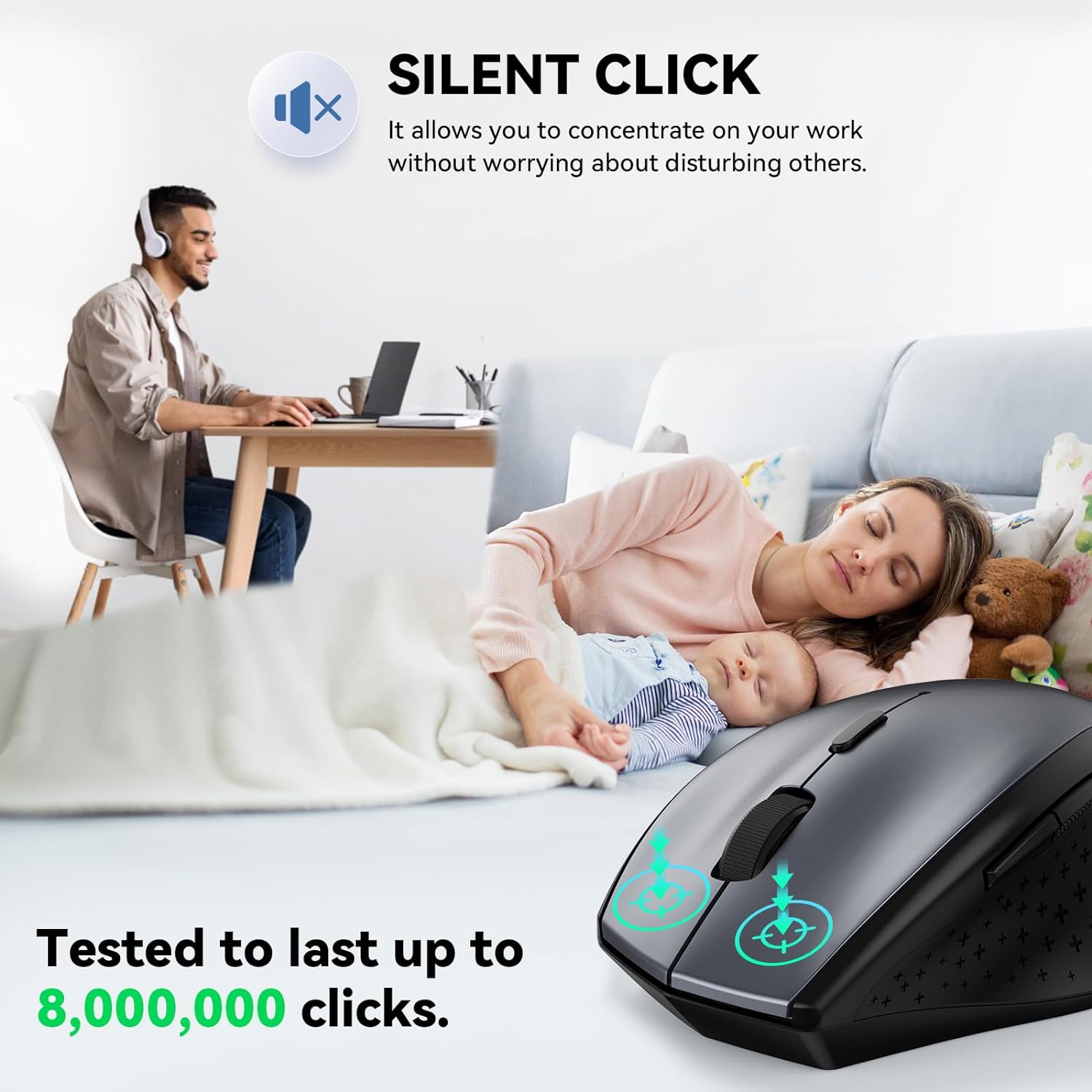 TeckNet 2.4G Classic Wireless Mouse - 3200 DPI -6 Adjustment Levels - Nano USB wireless receiver-2