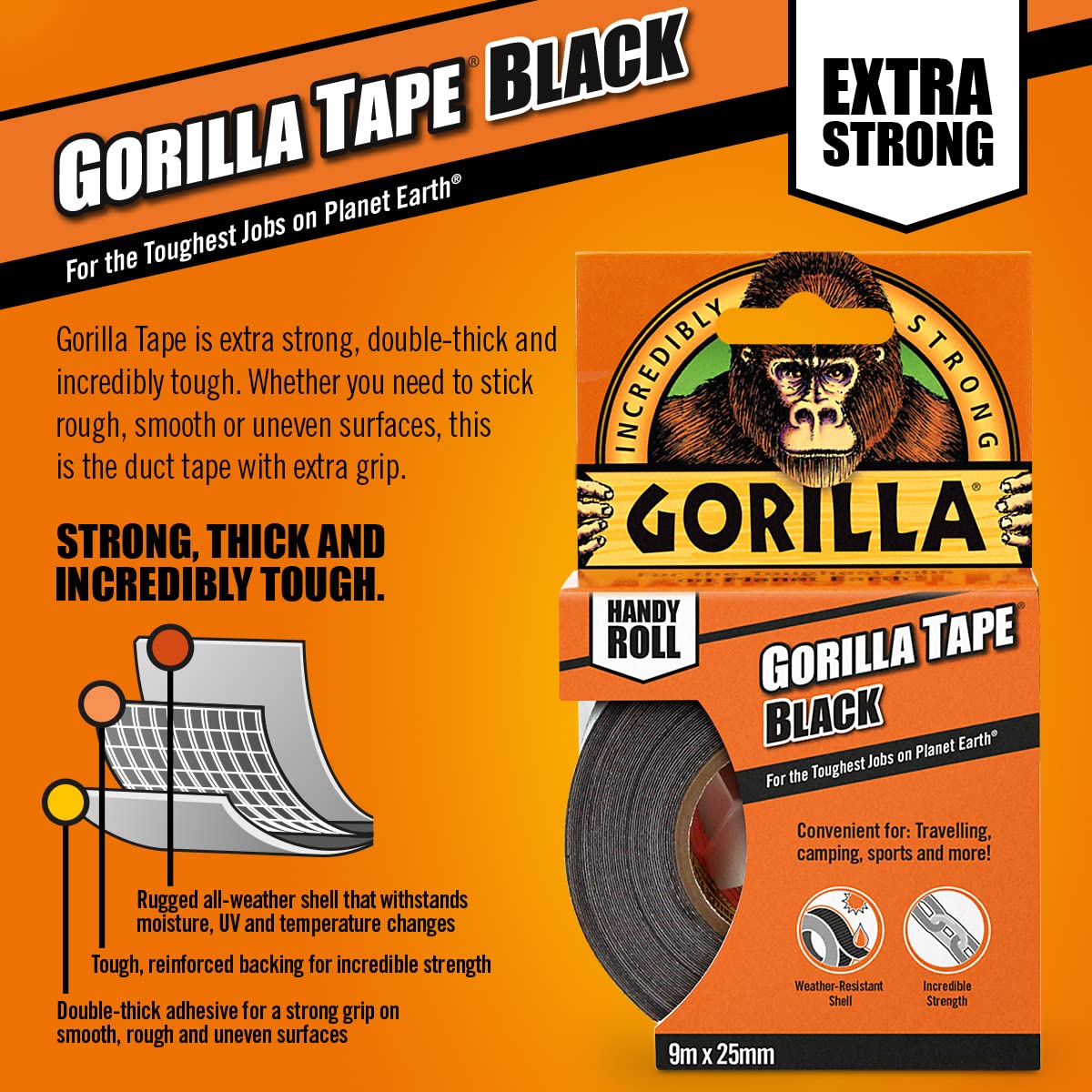 Gorilla Tape Handy Roll Black 9m-2