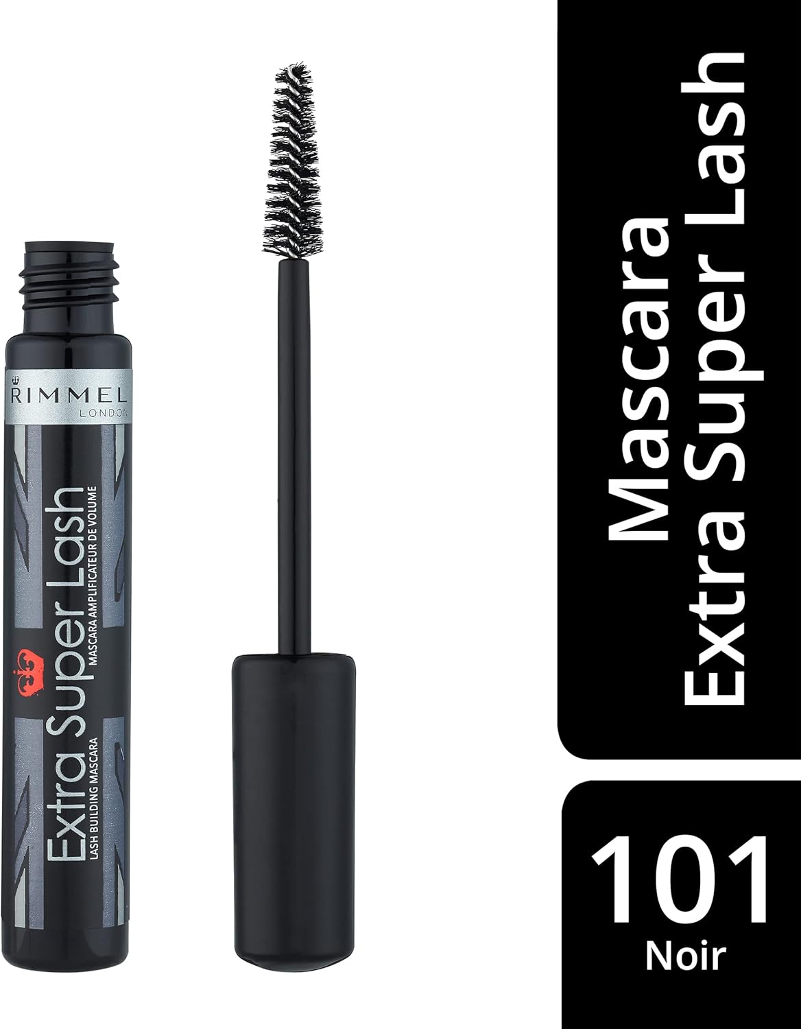 RIMMEL LONDON - Extra Super Lash Building Mascara - Defines, Lengthen & Curl Lashes - With Hydrogel For Healthy Looking Finish - Enriched With Vitamin E - No Clumping - 101 Black Black-1