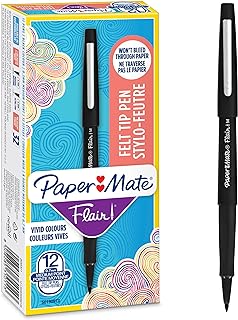 Paper Mate Flair Felt Tip Pens | Medium Point (0.7 mm) Writing Pens | Black Pens | For Writing, Drawing & Sketching | 12 Count