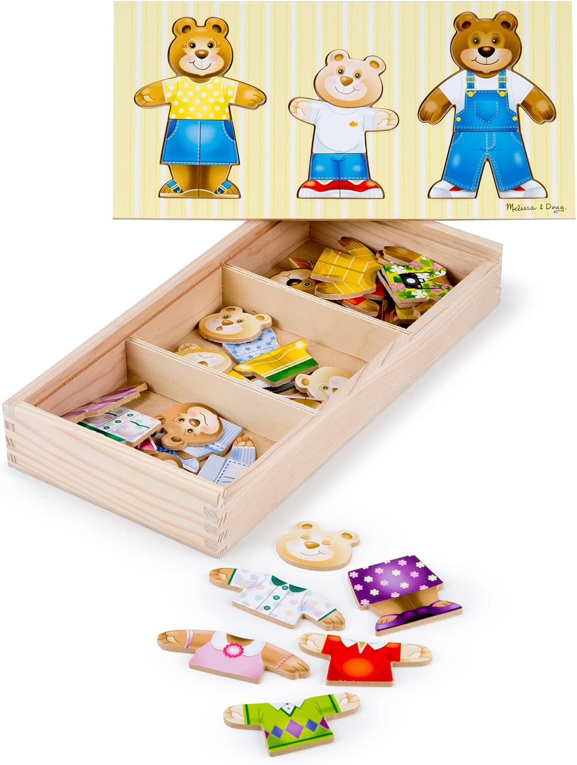 Melissa & Doug Wooden Bear Family Dress-Up Puzzle, Puzzles, Wooden Toy, 3+, Gift for Boy or Girl,Multicolor,31.75 x 15.748 x 5.08cm-0