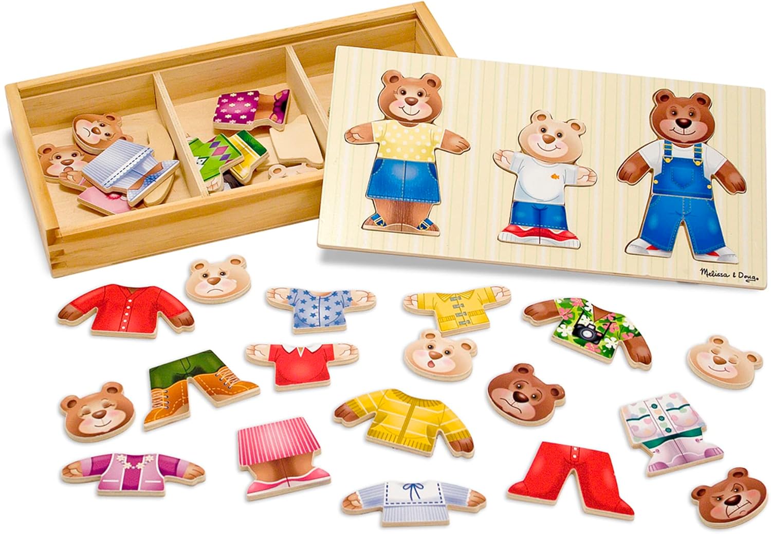 Melissa & Doug Wooden Bear Family Dress-Up Puzzle, Puzzles, Wooden Toy, 3+, Gift for Boy or Girl,Multicolor,31.75 x 15.748 x 5.08cm-1