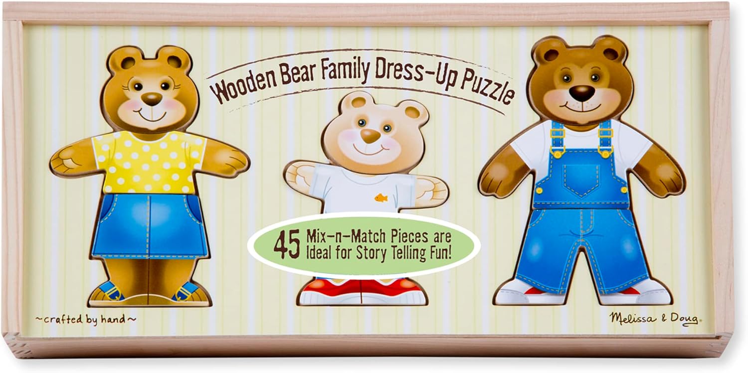 Melissa & Doug Wooden Bear Family Dress-Up Puzzle, Puzzles, Wooden Toy, 3+, Gift for Boy or Girl,Multicolor,31.75 x 15.748 x 5.08cm-5