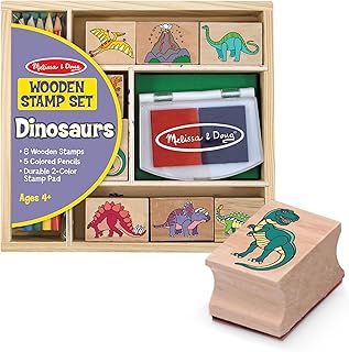 Melissa & Doug Dinosaur Stamp Set with Colouring Pencils for Children | Arts and Crafts for Kids Age 4+ | Wooden Stamps for Kids | Dinosaur Toys for Boys Gifts | Kids Art Set Gift for 4 Year Old Boy