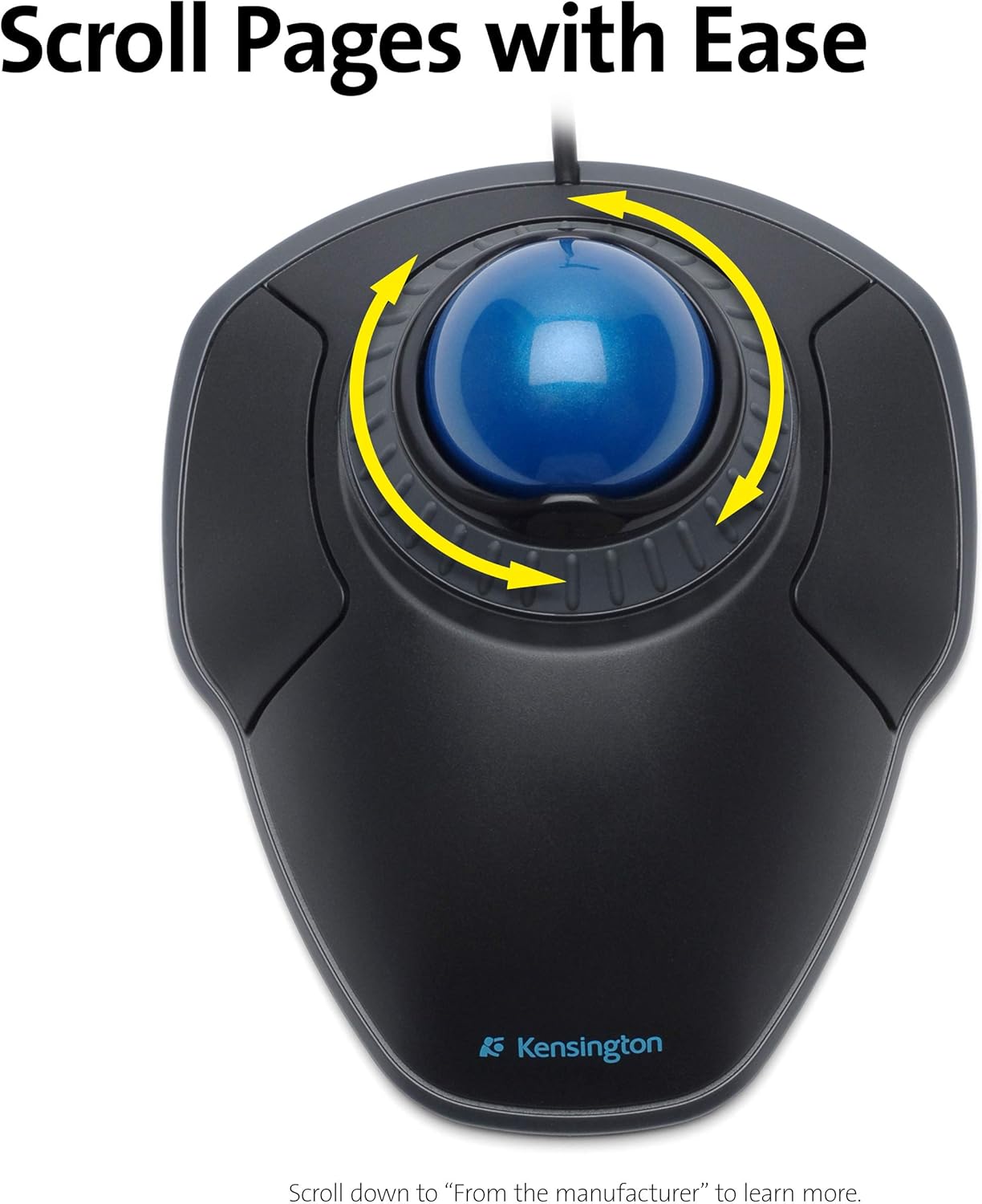 Kensington Orbit Mouse - Wired Ergonomic TrackBall Mouse for PC, Mac and Windows with Scroll Ring, Ambidextrous Design and Optical Tracking - Blue (K72337EU)-3