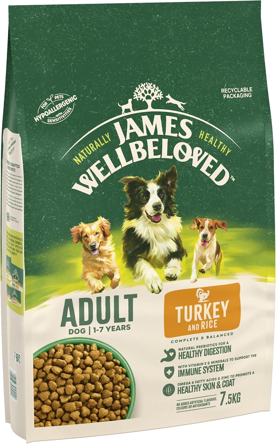 James Wellbeloved Adult Turkey & Rice 7.5 kg Bag, Hypoallergenic Dry Dog Food-0