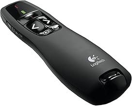 Logitech R400 Wireless Presentation Remote, 2.4 GHz, USB-Receiver, Red Laser Pointer, 15-Meter Operating Range, 6 Buttons, Intuitive Slideshow Control, Battery Indicator, PC - Black