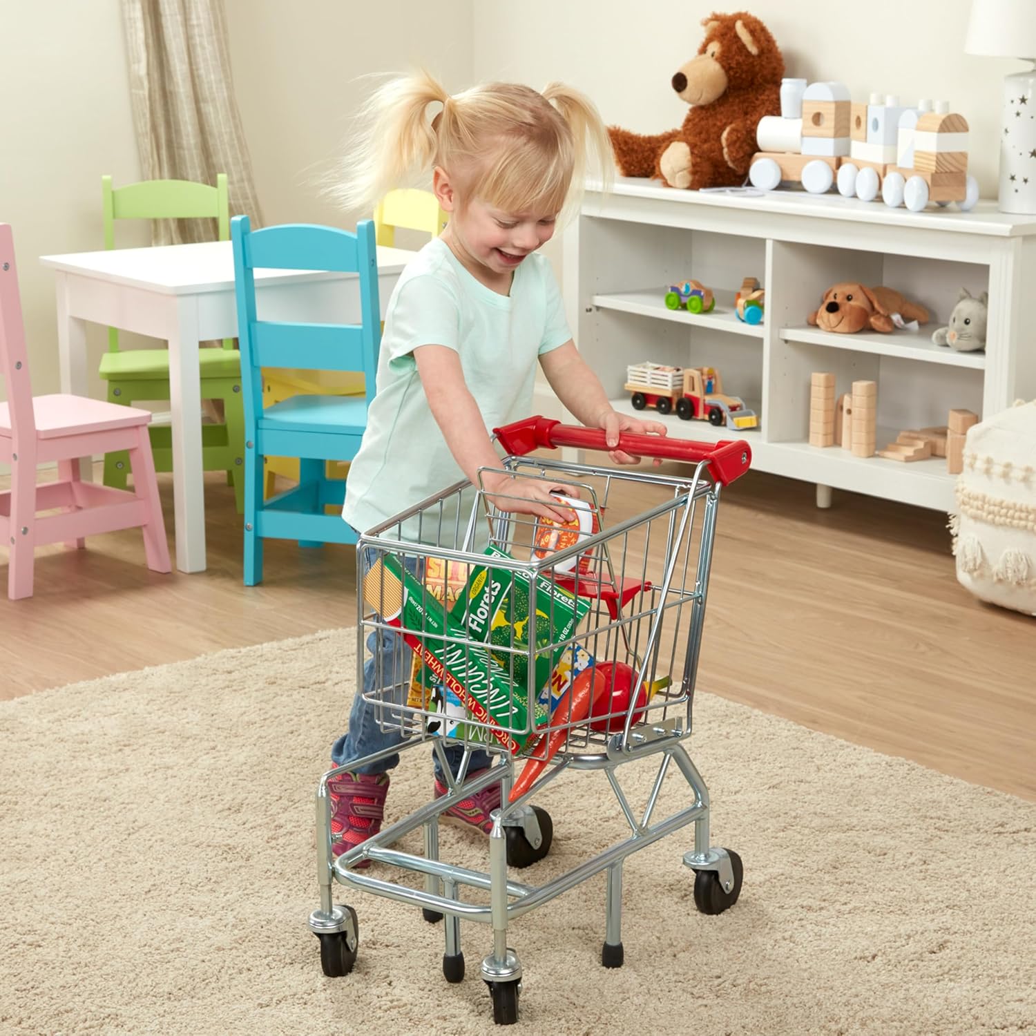 Melissa & Doug Mini Supermarket Shopping Trolley, Shopping trolley kids, Toy storage, Play kitchen, Kitchen toys, Pretend play toy, Role play set, 3+, Gift for boy or girl-6