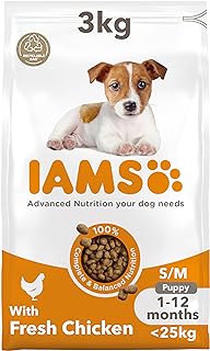 IAMS Complete Dry Dog Food for Puppy Small and Medium Breeds with Chicken 3 kg