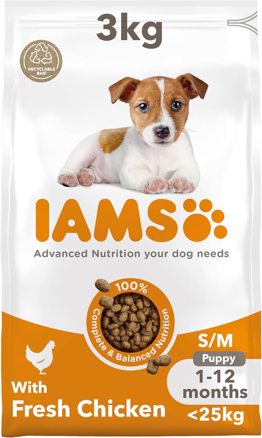 IAMS Complete Dry Dog Food for Puppy Small and Medium Breeds with Chicken 3 kg-0