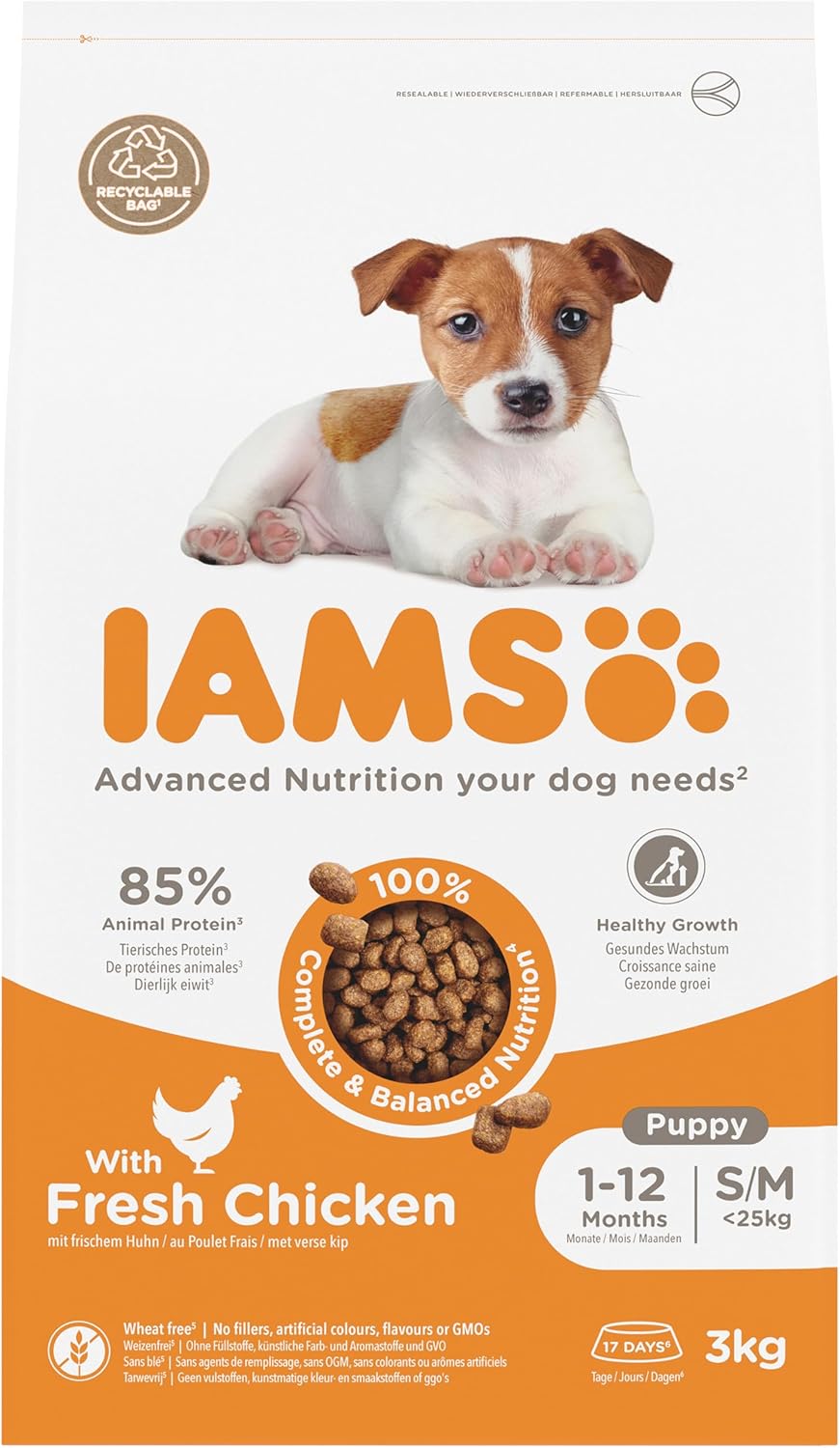 IAMS Complete Dry Dog Food for Puppy Small and Medium Breeds with Chicken 3 kg-1