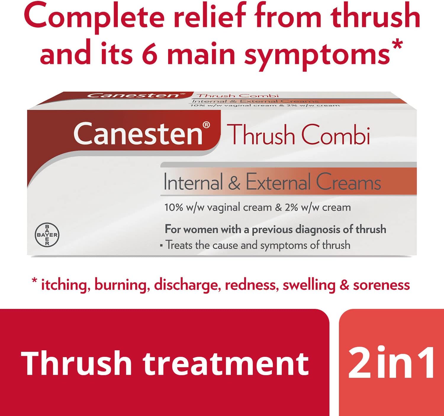 Canesten Thrush Combi Internal & External Creams for Thrush Treatment | Clotrimazole | Two-Step Complete Relief Thrush Treatment,2 Count (Pack of 1)-1