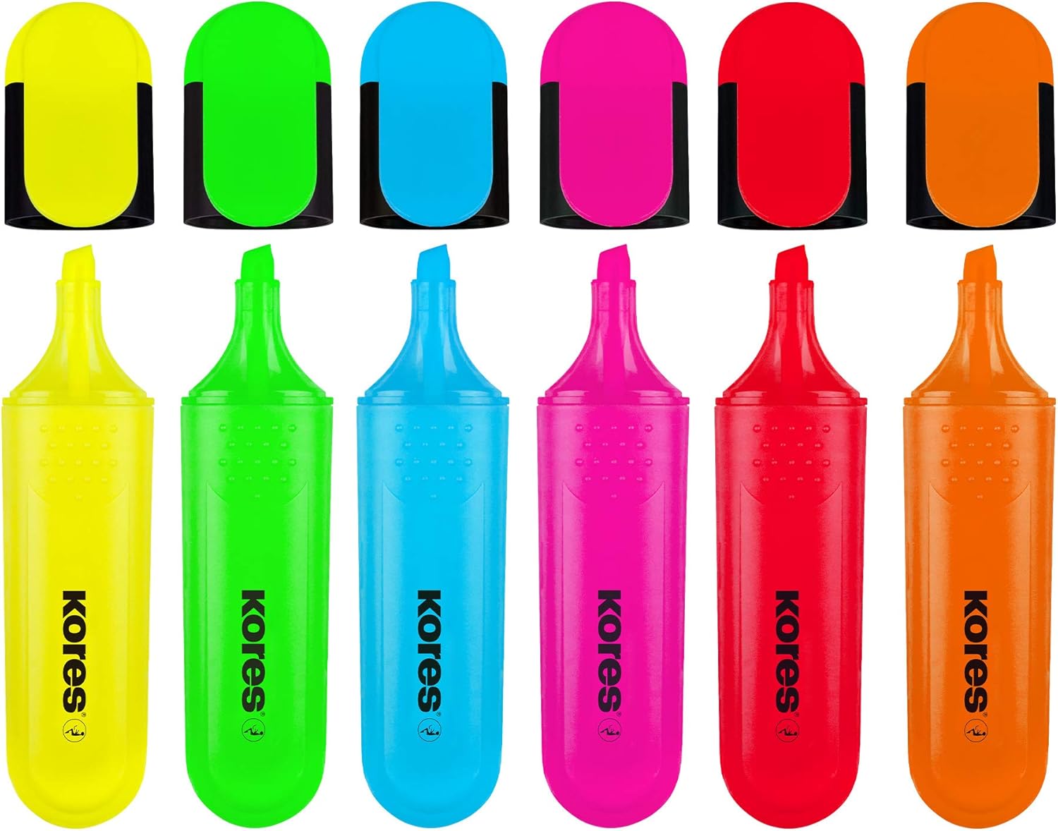 Kores - Fluorescent Highlighter Pen - Bright Liner Plus, Fluorescent, Universal Water Based-Ink Highlighter Pen with Ergonomic Shape - Stationery Supplies, Office Supplies - Pack of 6-1