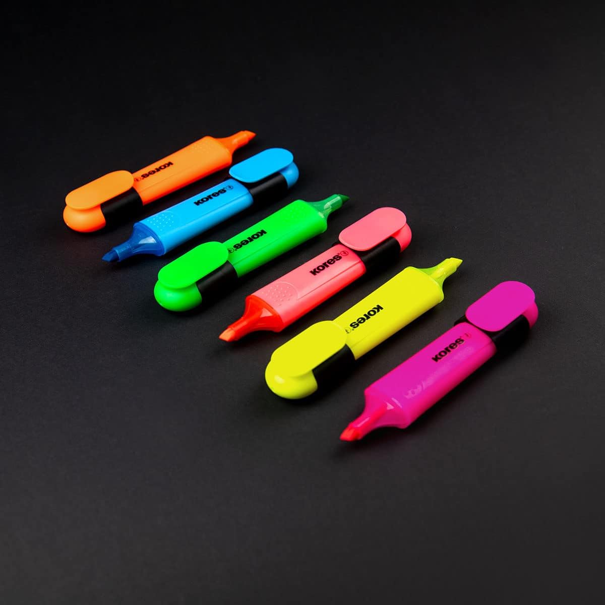 Kores - Fluorescent Highlighter Pen - Bright Liner Plus, Fluorescent, Universal Water Based-Ink Highlighter Pen with Ergonomic Shape - Stationery Supplies, Office Supplies - Pack of 6-2