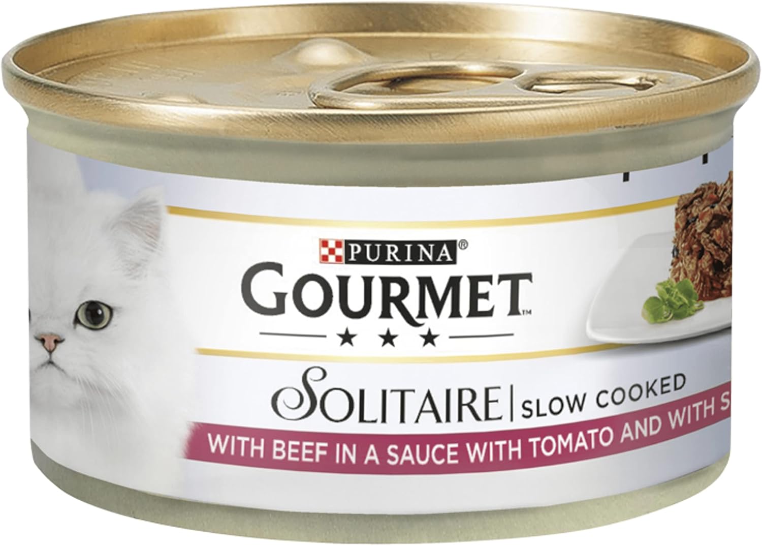 Gourmet Solitaire Tinned Cat Food with Beef 85g, Pack of 12-1