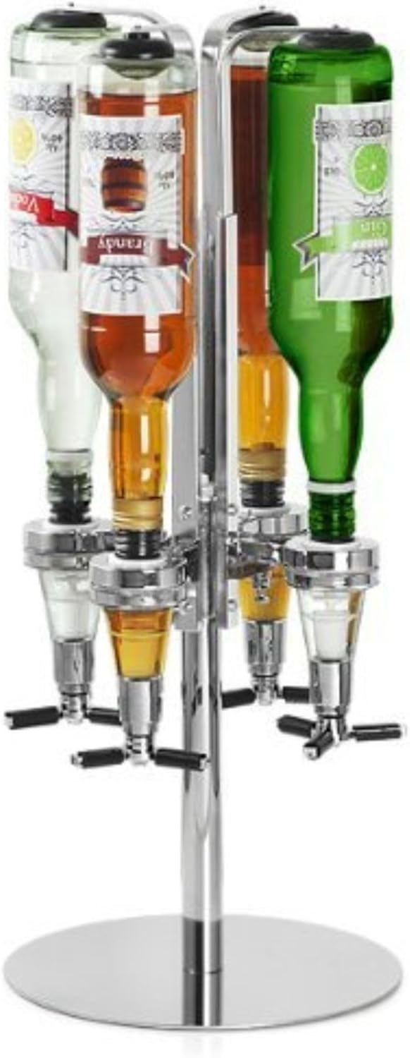 bar@drinkstuff Rotary 4 Bottle Stand Rotating Drinks Dispenser, Optics Dispenser for Spirits-1