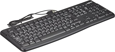 Logitech K120 Wired Business Keyboard for Windows or Linux, USB Plug-and-Play, Full-Size, Spill Resistant, Curved Space Bar, PC/Laptop, QWERTY UK Layout - Black