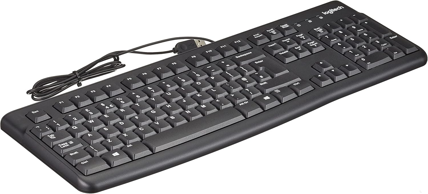 Logitech K120 Wired Business Keyboard for Windows or Linux, USB Plug-and-Play, Full-Size, Spill Resistant, Curved Space Bar, PC/Laptop, QWERTY UK Layout - Black-0