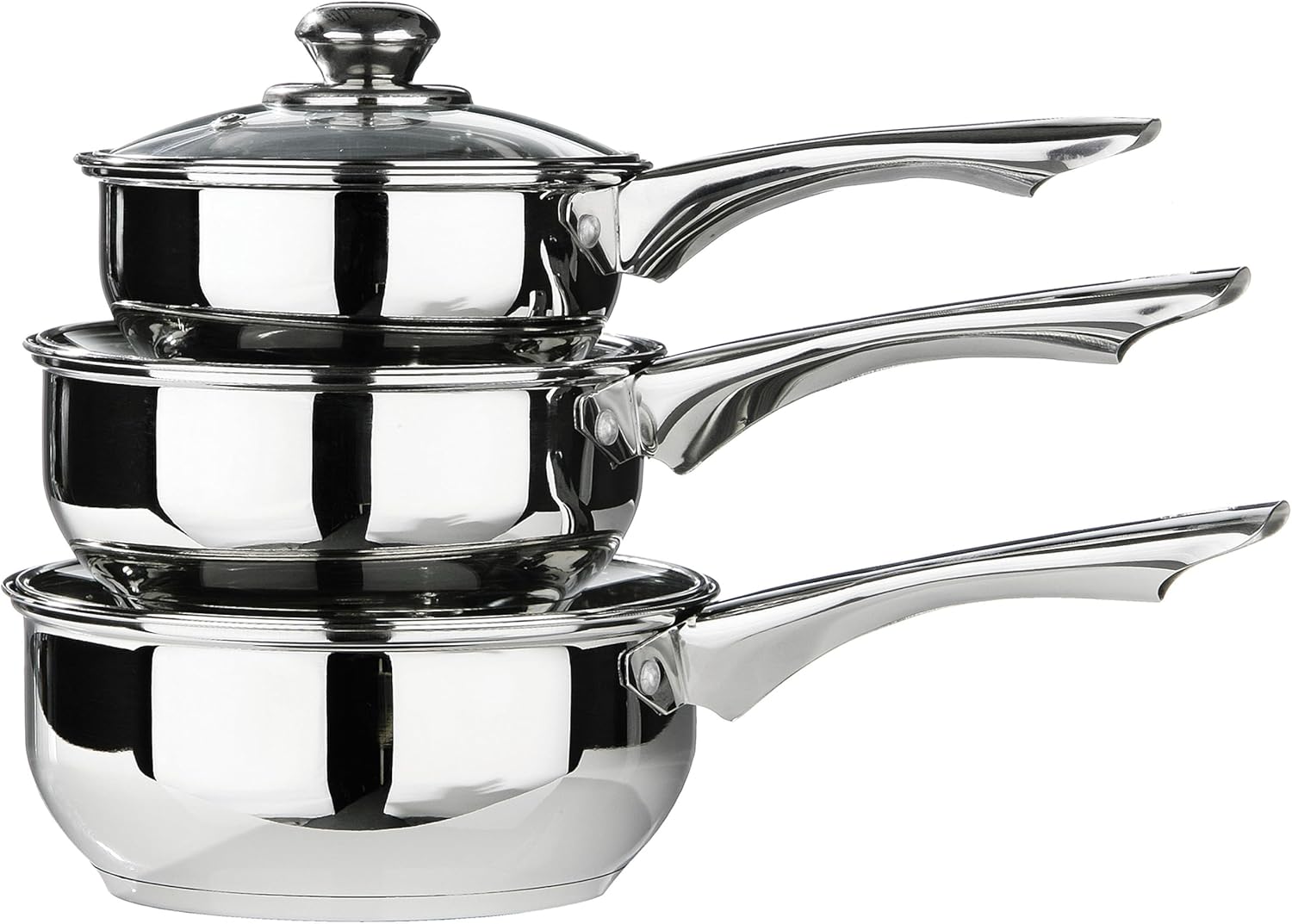 Premier Housewares Stainless Steel Saucepan Set, 3 Piece Set with Glass Lids,Silver,H14 x W40 x D26cm-0