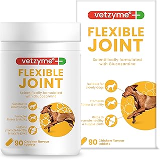 Vetzyme Flexible Joint Supplements for Dogs (90 Tablets) - Hip and Joint Care with Glucosamine, Tasty Chicken Flavour