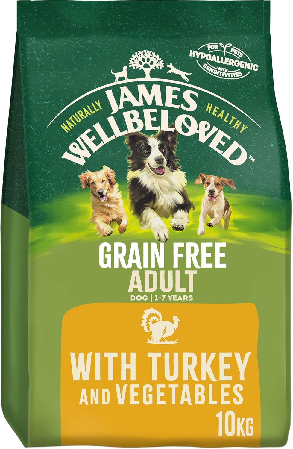 James Wellbeloved Adult Grain-Free Turkey & Vegetables 10 kg Bag, Hypoallergenic Dry Dog Food-0