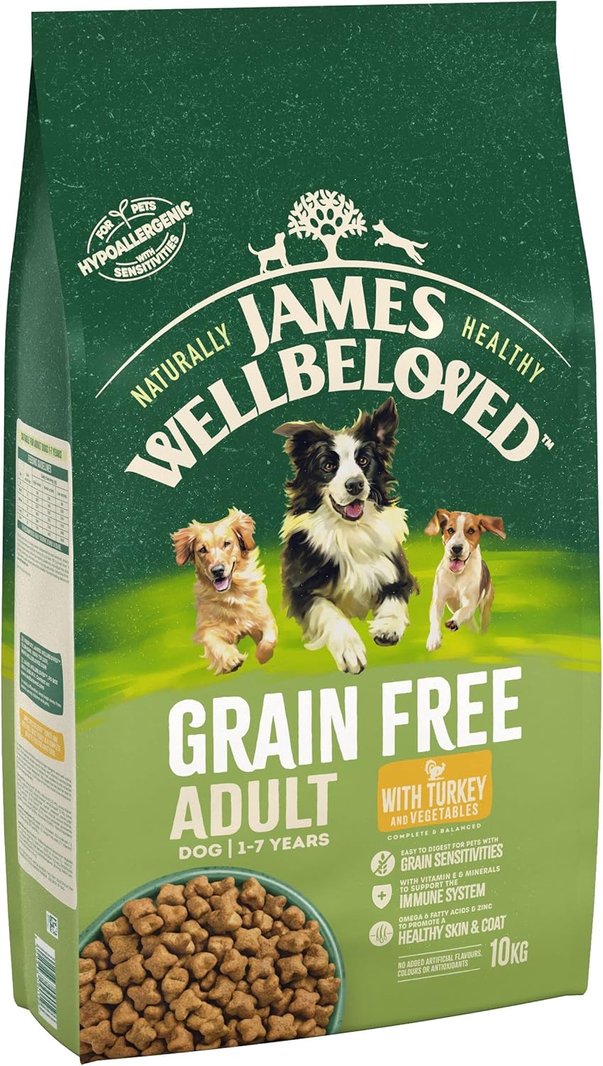 James Wellbeloved Adult Grain-Free Turkey & Vegetables 10 kg Bag, Hypoallergenic Dry Dog Food-1