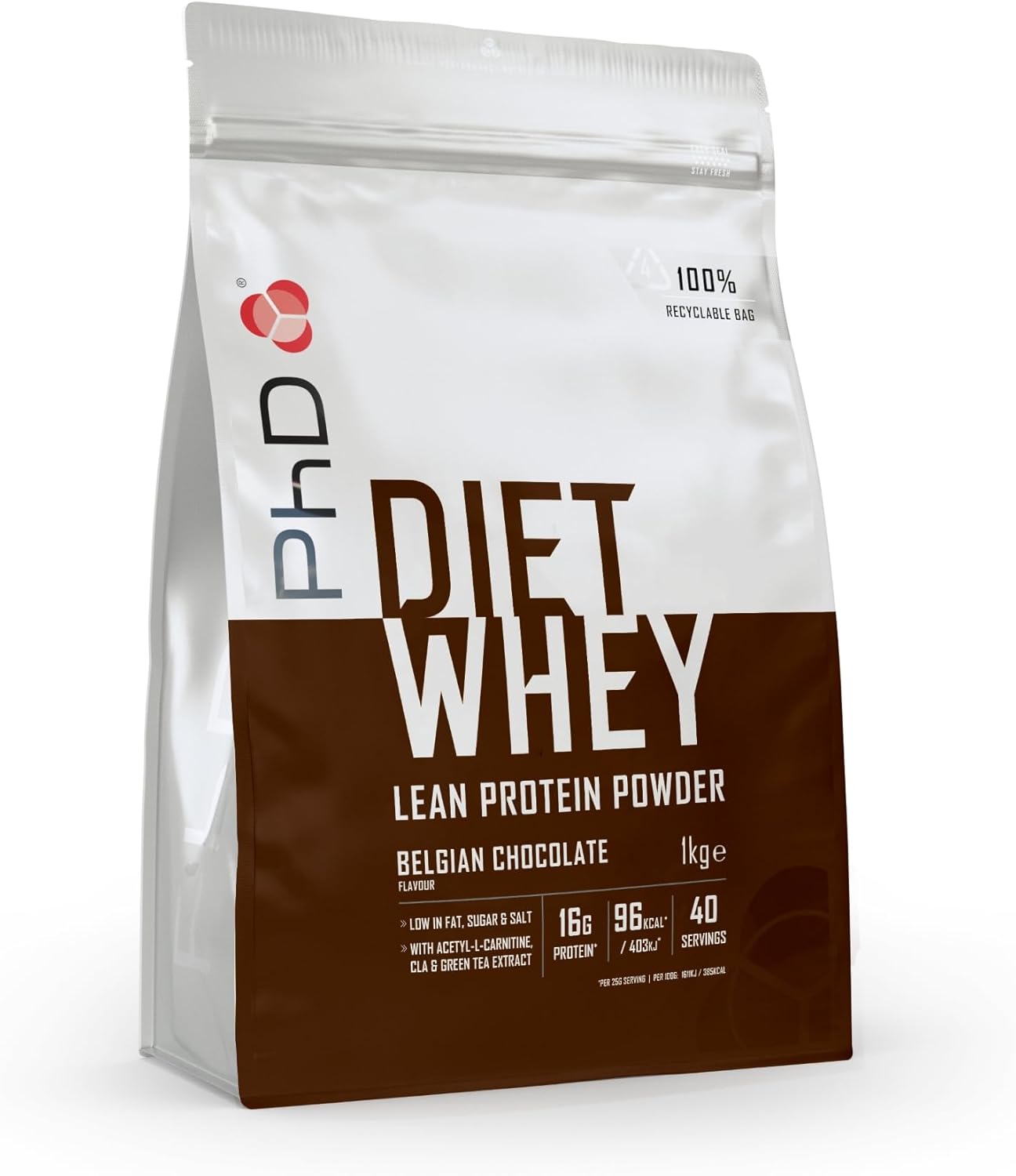 PhD Nutrition Diet Whey Protein Powder | Belgian Chocolate Whey Protein | Supports Lean Muscle & Recovery, 40 Servings, 1 Kg-0