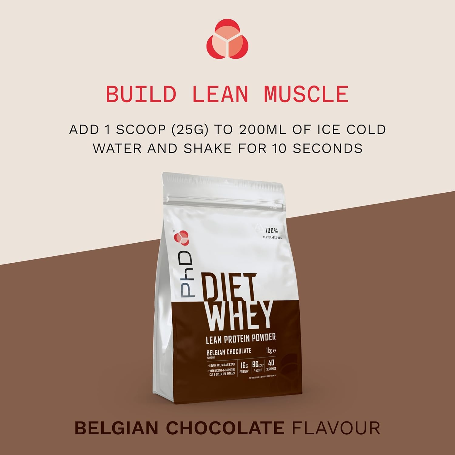 PhD Nutrition Diet Whey Protein Powder | Belgian Chocolate Whey Protein | Supports Lean Muscle & Recovery, 40 Servings, 1 Kg-2