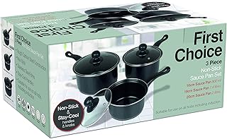 Value plus AP120 Value Plus 3 PCE Sauce pan Set with Glass Lids, Multi-Colour, 16, 18, 20cm