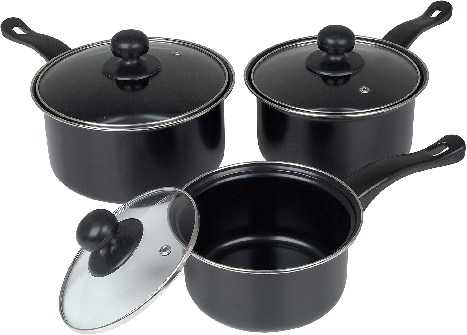 Value plus AP120 Value Plus 3 PCE Sauce pan Set with Glass Lids, Multi-Colour, 16, 18, 20cm-1