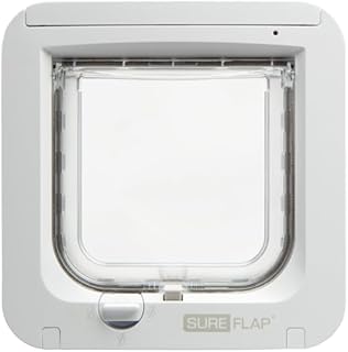 Sure Petcare SureFlap Microchip Cat Flap, RFID Collar Tags and Microchip Compatible, One-Button Control, Install in Doors, Windows and Walls, White, 4 x AA Batteries Required, Not Included