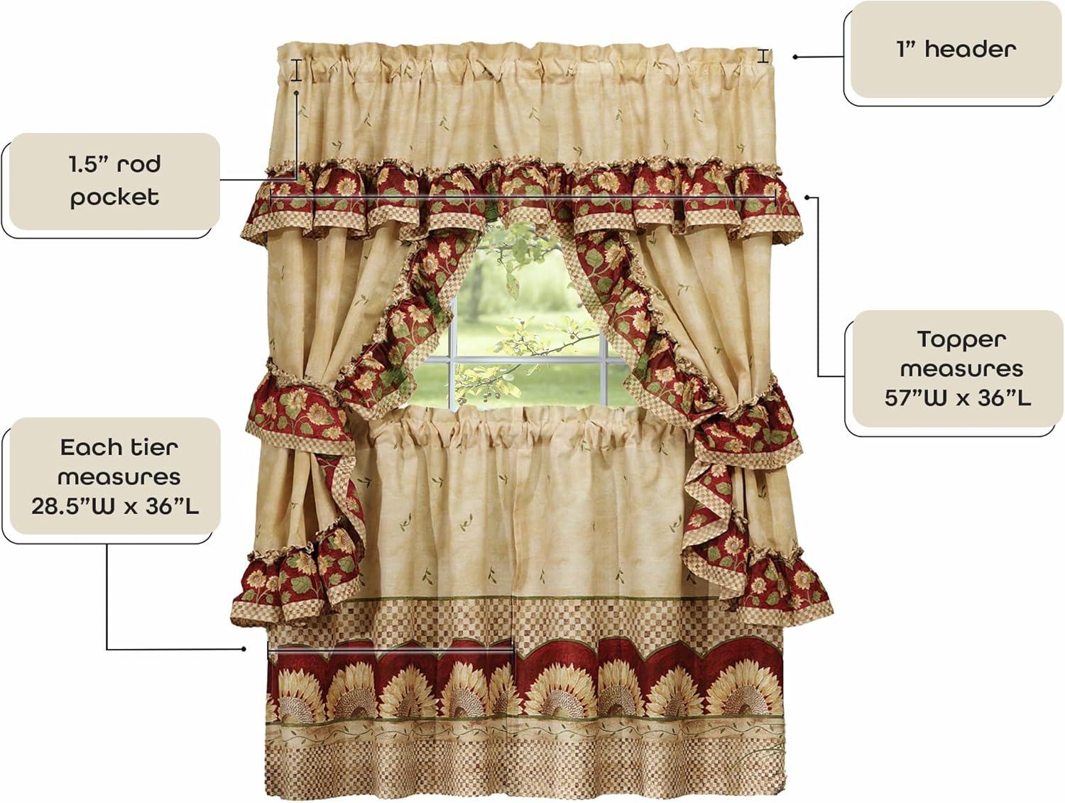 Achim Home Furnishings Sunflower - Printed Cottage Set - 57"x36"-4