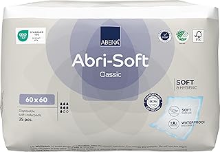 ABENA Abri-Soft Classic Disposable Incontinence Bed Pads, Eco-Labelled Incontinence Underpads, Leak Protection, Soft & Secure Bed Protectors For Incontinence - 60x60cm, 1300ml Absorbency, 25PK