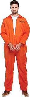 HENBRANDT Adult Men’s Orange Prison Jumpsuit Fancy Dress Costume Convict Boiler Suit Prisoner Overalls Jail Jump Suit Dress Up Outfit Mens Fancy Dress Costume (Standard)