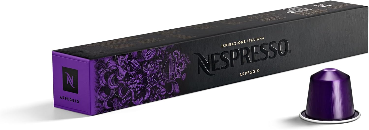 Nespresso Original Coffee Pods - 50 Inspiranzione Arpeggio Capsules for Nespresso Machines. Make Espressos, Cappuccino and Macchiato at home. A short dark roast, intensity 9 coffee. Recyclable Pods-6