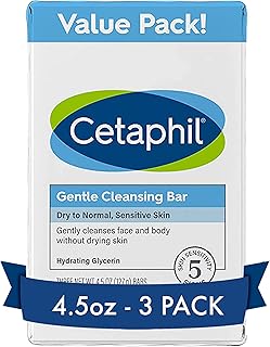 Cetaphil Gentle Cleansing Bar, 4.5 oz Bar (Pack of 3), Nourishing Cleansing Bar For Dry, Sensitive Skin, Non-Comedogenic, Non-Irritating For Sensitive Skin