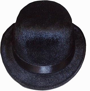 HENBRANDT HENBRANDT Adult Black Bowler Hat with Velour Finish Black Derby Chaplin Hat Victorian Steampunk Cosplay Magician Costume Cabaret Outfit One Size Halloween Fancy Dress Accessories for Men and Women