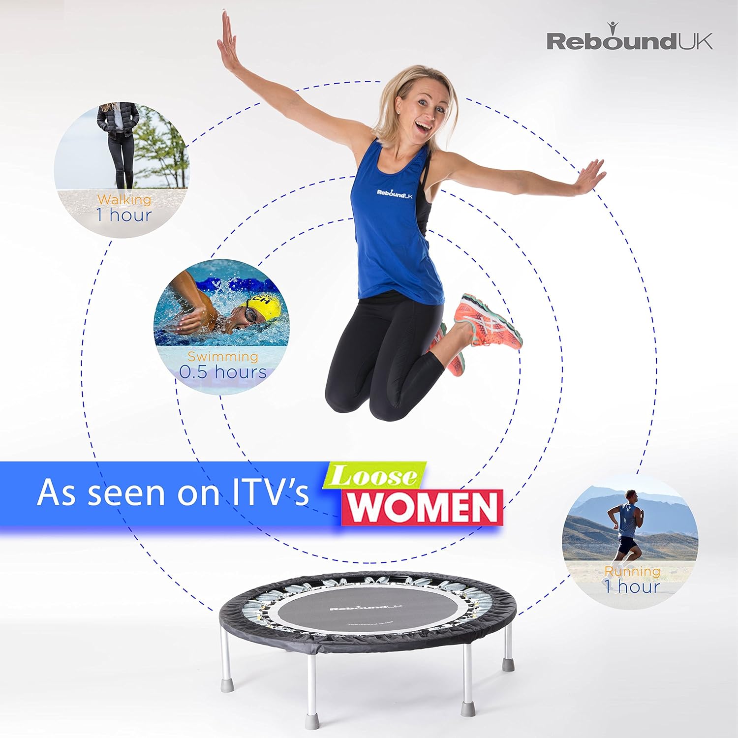 Voted Best Pro Rebounder Trampoline at Home, Gym & Physio Clinics | Robust & Very Low Impact | | 40’’ Mini Exercise Trampoline for Adults Includes Handle Bar, DVDs Online Workouts & Resistance Bands-2