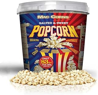 Mac-Corns Salted & Sweet Popcorn Mix ~ 500g ~ 10ltr Mega Bucket ~ Traditionally Popped, Free From Gluten, Nuts, Sesame, Dairy, GM & Allergens-