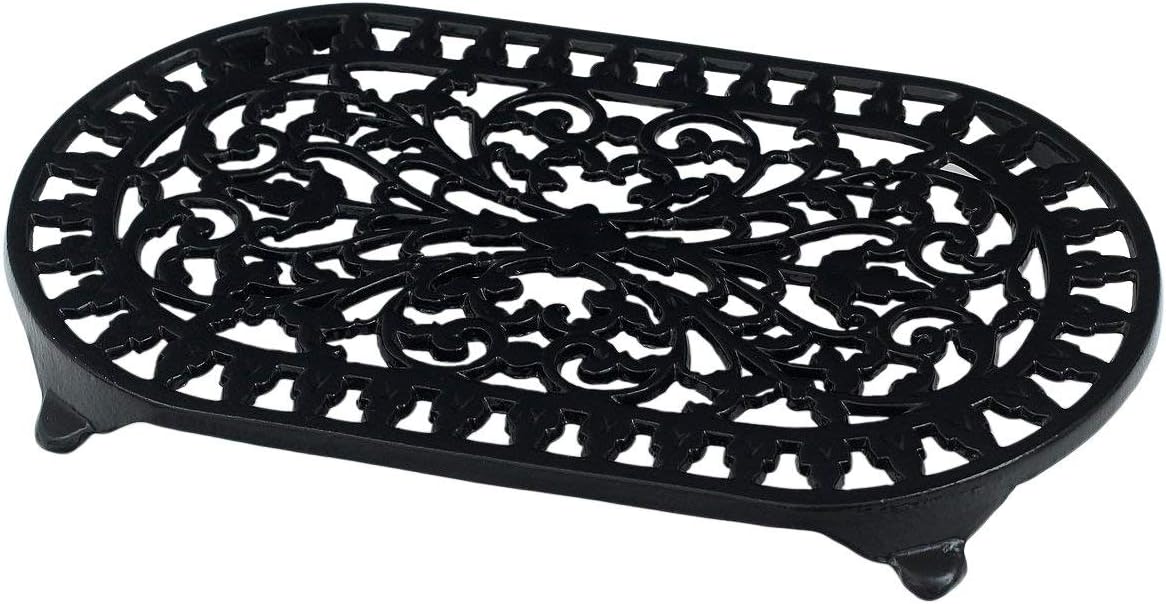 Victor Traditional Oval Trivet, Black, Cast Iron, 34.5x20.5x3 cm-0