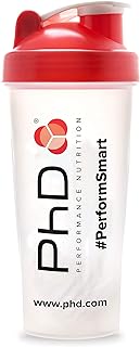 PhD Nutrition Mixball Shaker, Shaker for Protein Shakes, Wire Mixball Whisk, Red Non-Drip Screw Lid, Transparent Colour, 600 ml