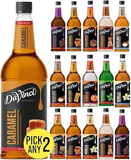 DaVinci Gourmet 1L (1000ML) Syrup for Coffee & Drinks. Pick Any 2 Bottles from 14+ Flavours Inc. Caramel, Vanilla, Hazelnut, Honeycomb, Spiced Chai, Gingerbread, Cinnamon, English Toffeenut and More.