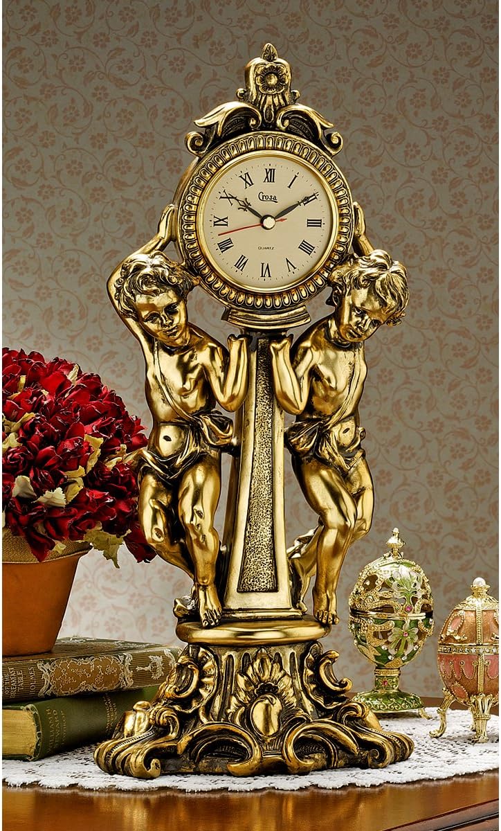 Design Toscano KY5014 Amboise Twin Cherubs Mantle Clock, Gold-0